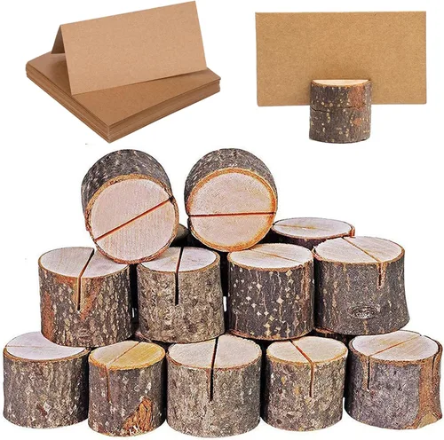 WOHENI Portatarjetas de lugar, 20 soportes de madera rústica para tarjetas, soportes de números de mesa para etiquetas de nombre, marcadores de