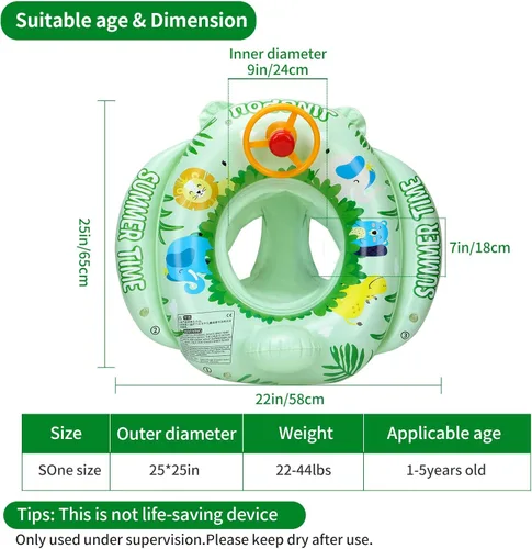 Miniatura 2 de Inflatable Baby Swim Safe Seat Float Ring Toddler Pool Float with Seat Boat Inflatable Ride-on Swimming Pool Toys for Kids Outdoor Verde