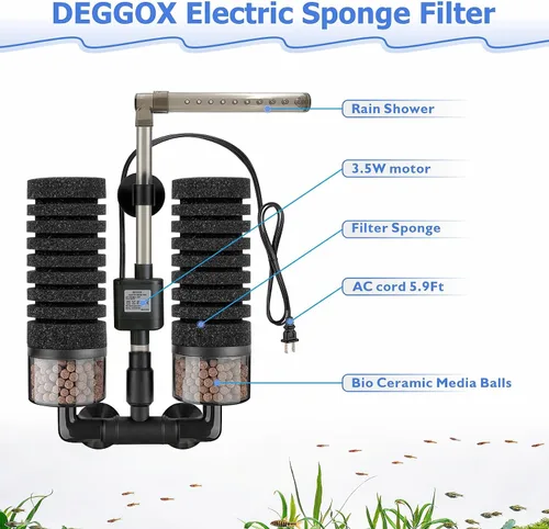Miniatura 3 de Filtro de Esponja Eléctrico de Acuario de Potencia Mejorado con Bomba Sumergible, Motor Ultrasilencioso con Bolas de Medio Cerámico Bio y 2 Esponjas