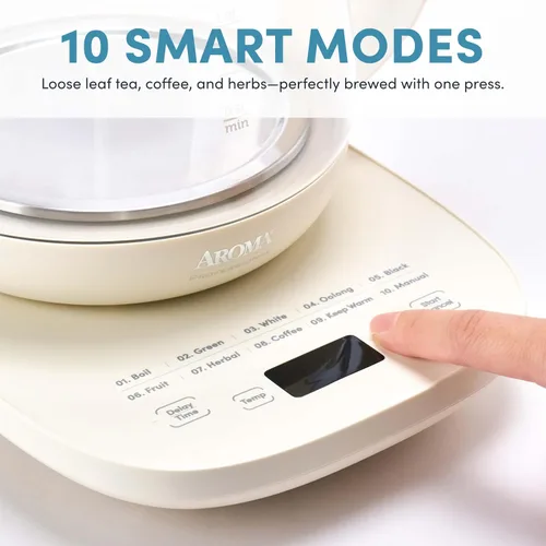 Miniatura 2 de AROMA® Hervidor de té eléctrico de vidrio de infusión profesional con control de temperatura y 10 modos preestablecidos (6 tazas, 1.5 litros)