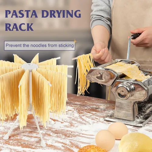 Miniatura 5 de Juego de máquina para hacer pasta con estante de secado de pasta, máquina para hacer fideos, 9 ajustes de grosor ajustables, regalos para ella
