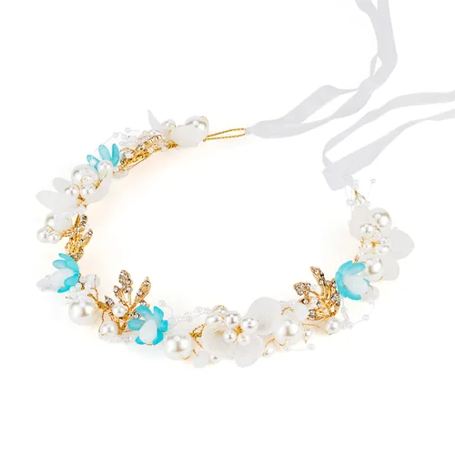 Miniatura 9 de Didder Tiara de flores para niñas y mujeres – Diadema diadema corona con perlas de cristal – Accesorios para el cabello de boda para novia Blanco