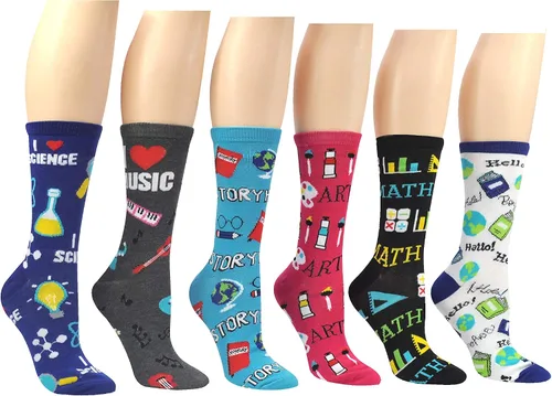 Sock House Co. - Calcetines para profesores (6 pares), materias escolares, ciencias, música, historia, matemáticas, arte, inglés, regalos, TEACHER