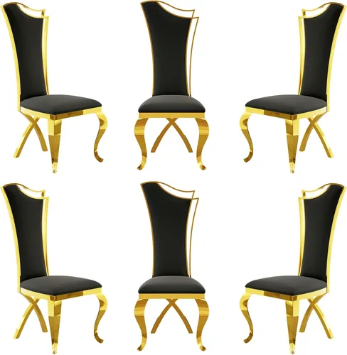 Miniatura 10 de BQueen Sillas de comedor negras y doradas, Sillas de comedor de lujo, Sillas de comedor Velevt con respaldo alto, Patas de acero inoxidable de oro