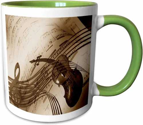 Miniatura 8 de 3dRose Image of abstract violin and sheet music in sepia tones 11oz Two-Tone Black Mug