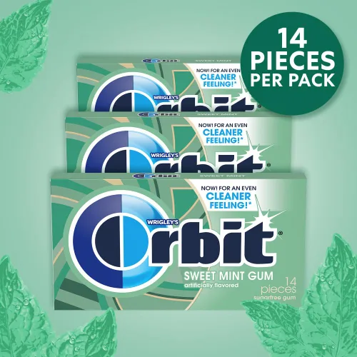 Miniatura 6 de ORBIT Goma de mascar de regreso a clases sin azúcar y menta dulce, paquetes de 3