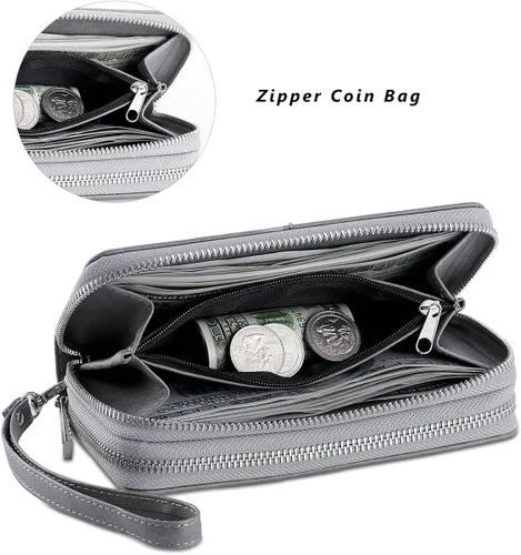 Miniatura 4 de HAWEE - Cartera para teléfono celular, con dos cierres y correa larga extraíble para la muñeca, para mujer