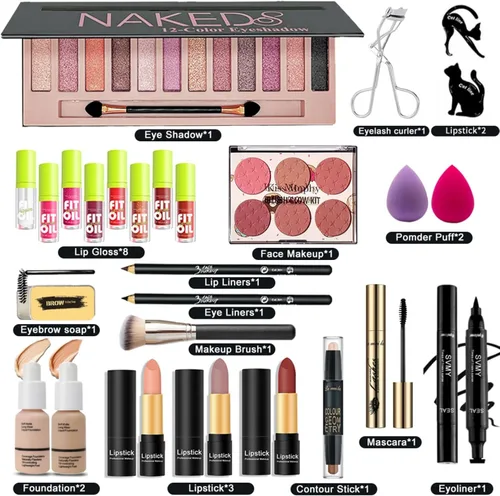 Miniatura 2 de 28 piezas Kit completo de maquillaje todo en uno para mujeres, juego de maquillaje para mujeres y principiantes, sombras de ojos, base, pintalabios