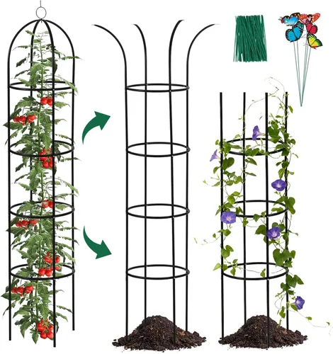 Miniatura 8 de WellSign Enrejado de obelisco de jardín para plantas trepadoras al aire libre, 6.6 pies de alto con revestimiento de metal inoxidable con lazo