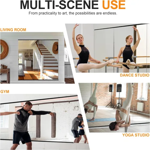 Miniatura 6 de Delma Espejo de gimnasio en casa, 48 x 24 x 2 unidades, vidrio templado grande de cuerpo completo, sin marco, montado en la pared para gimnasio
