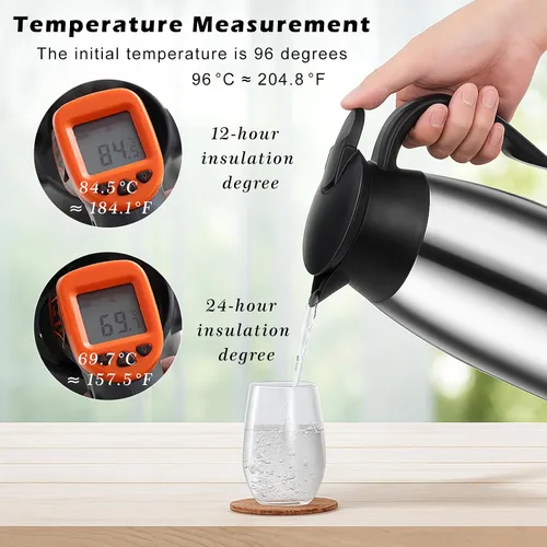 Miniatura 7 de 2 jarras de café aisladas de 60 onzas, jarra térmica de acero inoxidable para líquidos calientes, dispensador de termo de café de doble pared