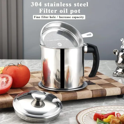 Miniatura 3 de Berglander Recipiente de grasa de tocino con colador de 47 oz/1.4 L, recipiente de almacenamiento de aceite de acero inoxidable con filtro de malla
