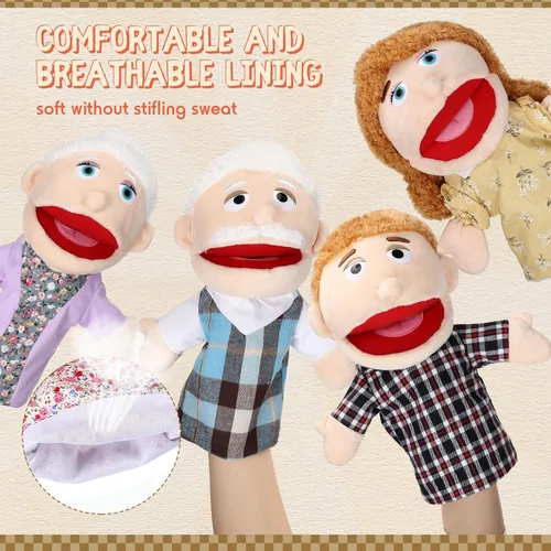 Miniatura 3 de Lenwen 6 piezas de marionetas de miembros de la familia de felpa suave para narración, juego, enseñanza, regalos para Navidad (piel clara)