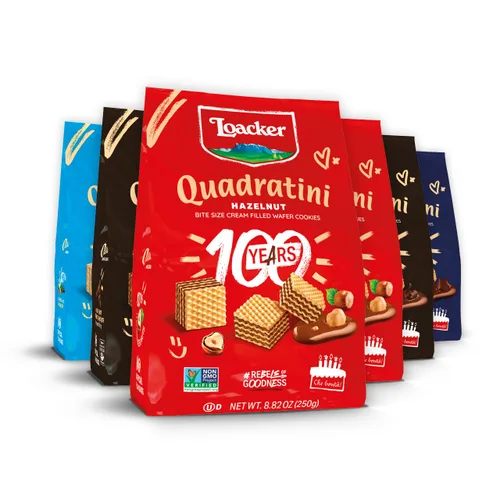Miniatura 14 de Loacker Quadratini - Paquete grande de galletas de oblea variadas con sabor a frutas - Mezcla de limón, vainilla y yogur de frambuesa - Galletas
