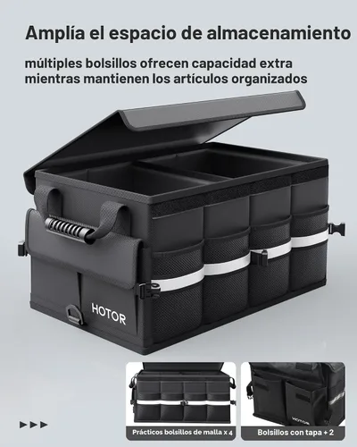 Miniatura 2 de HOTOR Organizador de maletero de automóvil, organizador plegable para SUV, almacenamiento de automóvil con tiras reflectantes y cubierta