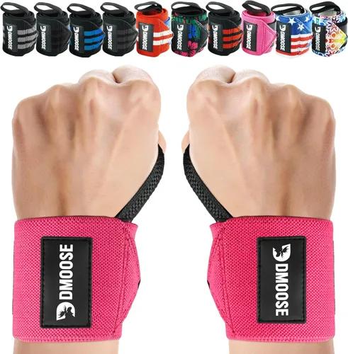 DMoose Fitness Muñequeras para levantamiento de pesas de 18 pulgadas – Envoltura de gimnasio resistente con lazo para el pulgar para apoyo y alivio