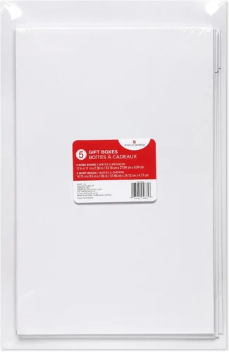 Miniatura 4 de Cajas de regalo American Greetings blancas con tapas para regalos, tamaños surtidos (3 cajas medianas para camisas, 2 cajas grandes para batas)
