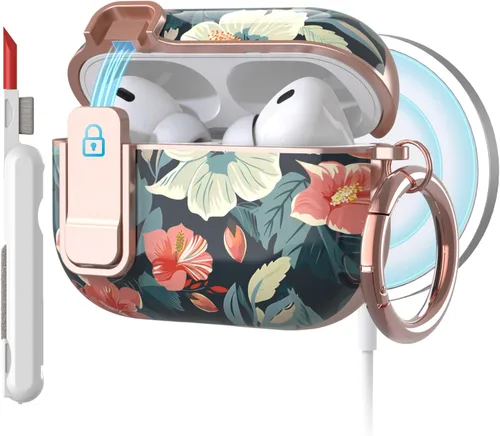 Miniatura 7 de TATOFY Funda protectora para AirPods 1 y 2, elegante funda protectora duradera con patrones de flores bonitas y llavero con clip