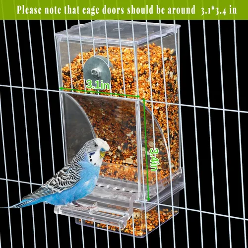 Miniatura 4 de Rypet Paquete de 2 comederos automáticos para pájaros sin ensuciar, jaula transparente transparente para comederos de loros acrílicos, accesorios