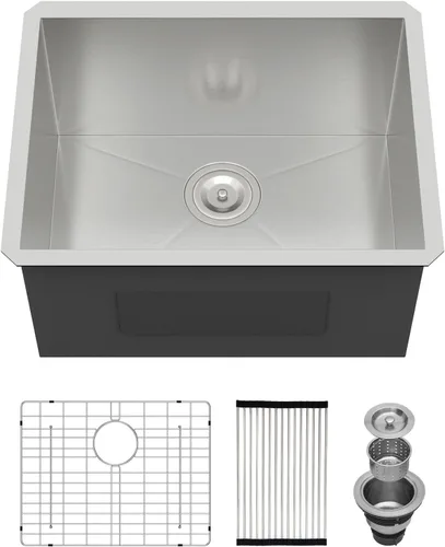 Miniatura 8 de Fregadero de Lavandería Empotrado de 21 Pulgadas, Utilitario, Calibre 16, Acero Inoxidable, Tazón Individual de 12 Pulgadas de Profundidad, Bajo
