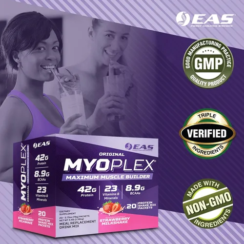 Miniatura 4 de EAS Original Myoplex Maximum Muscle Builder, mezcla de proteínas de reemplazo de comidas, mezcla de proteínas de calidad, 1.48 oz de proteína, 20