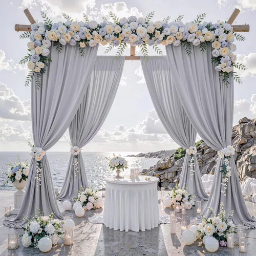 Miniatura 58 de Cortinas de telón de fondo blanco de 30 pies x 8 pies para fiestas de boda, 6 paneles de 5 pies x 8 pies, cortinas de fotografía de poliéster sin