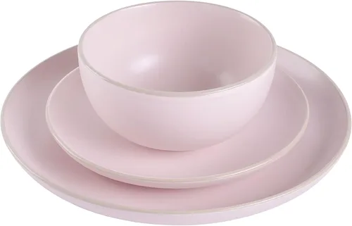 Miniatura 3 de Gibson Home Rockaway - Juego de vajilla redonda de cerámica de gres de 12 piezas, para 4 personas – Platos y tazones rosados, acabado mate moderno