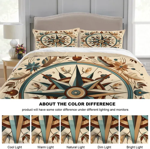 Miniatura 9 de Batmerry Compass Rose Twin Size 3 Pieces Bedding Duvet Cover Sets, Soft Fluffy Floral Themed Design 100% Cotton Printed Duvet Cover for All Season
