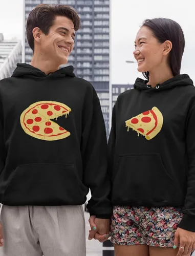 Miniatura 2 de The Missing Piece Pizza - Sudadera con capucha a juego para parejas, él y ella