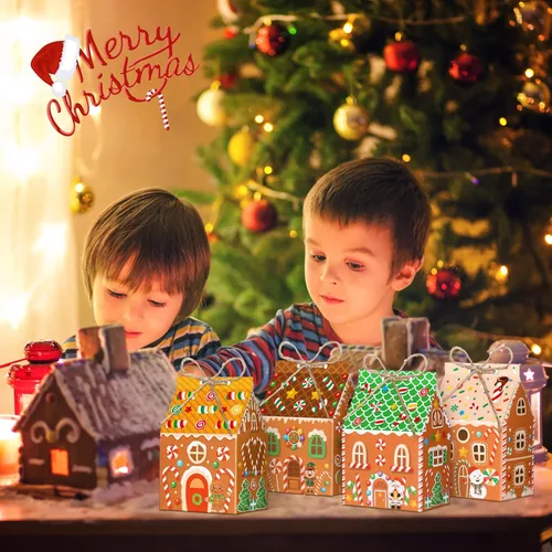 Miniatura 6 de Zhanmai 48 piezas cajas de regalo de Navidad con dulces, casa de jengibre en miniatura, pequeña caja de regalo para fiesta de Navidad, contenedor