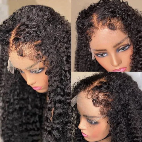 Miniatura 8 de Peluca de encaje frontal de 13 x 4 pulgadas, con bordes rizados, 4C, pelucas de cabello humano para mujeres negras, sin pegamento, encaje HD