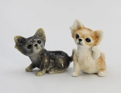 Miniatura 8 de Juego de salero y pimentero de cerámica de porcelana fina para perros Chihuahua, 3-1/2 pulgadas de largo