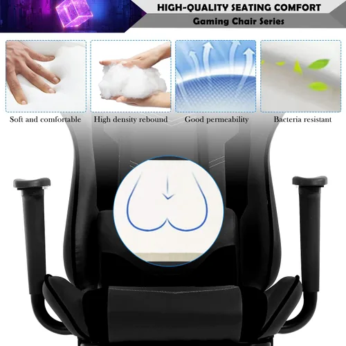 Miniatura 4 de Silla de juegos para adultos con reposapiés – Racing PC Silla Gamer Barato reclinable juego ergonómico escritorio con reposacabezas soporte lumbar