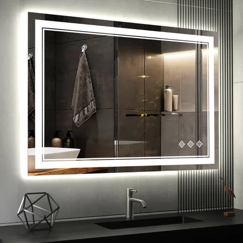 Miniatura 18 de Espejo LED, 20 x 28 pulgadas, gradiente frontal y retroiluminado LED, espejo de baño LED de 3 colores regulables CRI>90, IP54, espejo de baño