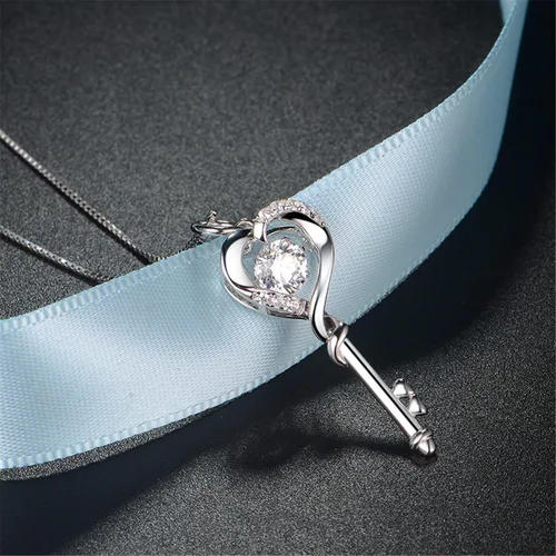 Miniatura 5 de MABELLA Collar con colgante de llave a corazón de plata de ley chapada en oro blanco de 18 quilates, regalo para el día de San Valentín para mujer