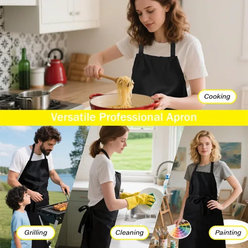 Miniatura 3 de Delantal negro extra grande para hombre, delantales ajustables con 2 bolsillos, para cocinar, cocinar, cocina, resistente al agua y al aceite