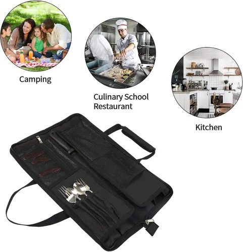 Miniatura 6 de Bolsa de rollo para cuchillos de chef, bolsa de cuchillo de chef Oxford resistente, estuche portátil para cuchillos de chef de 13 ranuras