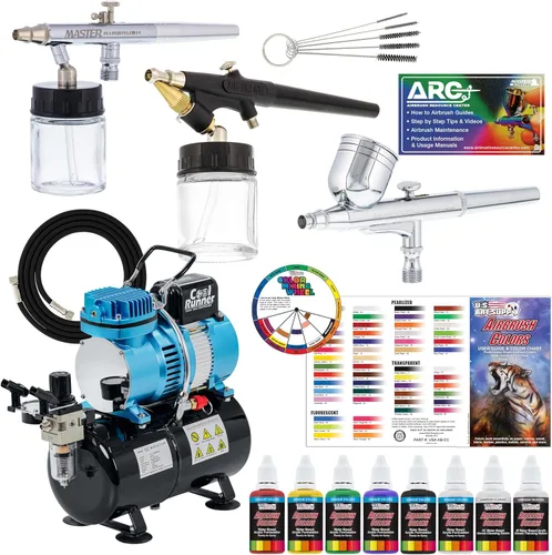 Miniatura 9 de Master Airbrush Kit de aerógrafo de 1/4 HP de cilindro gemelo con compresor de aire de enfriamiento, tanque de almacenamiento de aire de 3 litros, 3