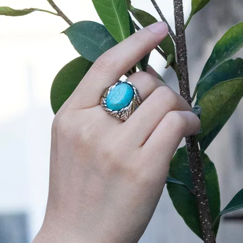 Miniatura 3 de SKOOMEN Men's Rings in Sterling Silver, Silver Ring with Black Agate Stone, Silver Men Ring with Turquoise Stone, Handmade Statement Ring with Lapis