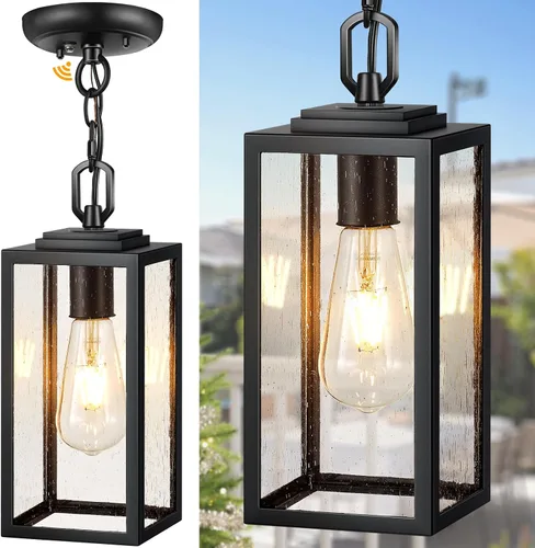 Miniatura 10 de VIANIS Luces colgantes al aire libre, lámparas colgantes exteriores para porche delantero, moderna iluminación exterior negra para patio con vidrio