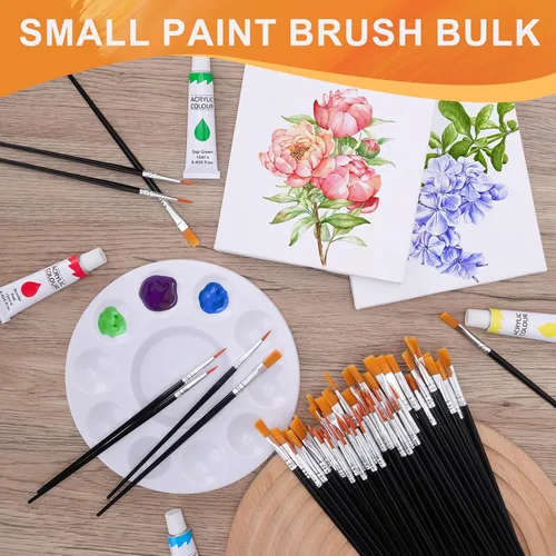 Miniatura 4 de AROIC Pinceles de Pintura Pequeños a Granel, 80 Piezas de Pinceles de Pintura de Cerdas de Nylon Negro para Niños con Punta Plana Redonda