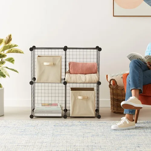 Miniatura 9 de Amazon Basics Organizador de almacenamiento de 4 cubos, armario y estantes de rejilla de alambre, apilable, negro de 14 x 14 x 14 pulgadas