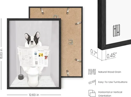 Miniatura 3 de HAUS AND HUES Divertido arte de pared de perro – Bulldog francés en el baño, carteles de animales (marco negro, 12 x 16)