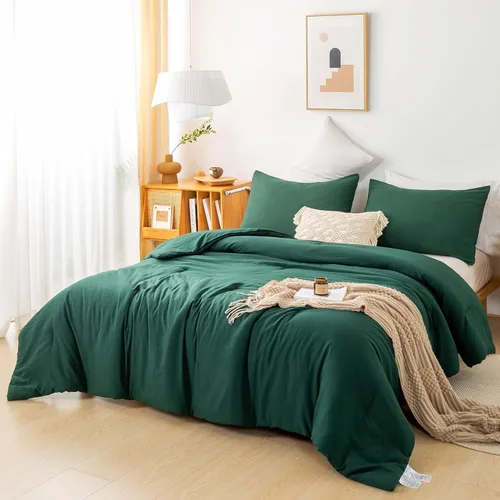 Miniatura 32 de COTTEBED Juego de edredón ultrasuave para cama King, para uso en todas las estaciones, peso ligero con microfibra de algodón lavado cálida y Verde
