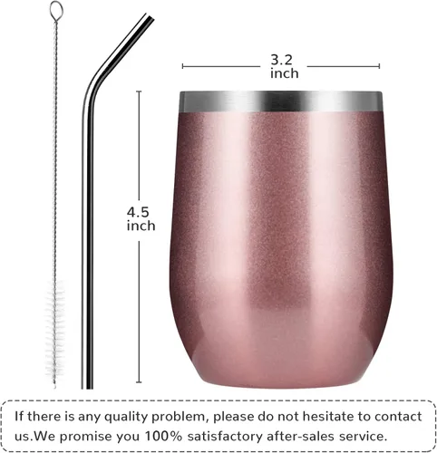 Miniatura 4 de Meway - Vaso de vino con tapa de 12 onzas, sin tallo, doble pared, al vacío, de acero inoxidable, para viajes, mantiene el frío y el calor, para Oro