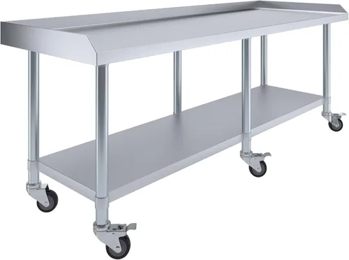Miniatura 18 de AmGood Soporte para equipo de acero inoxidable con estante inferior + ruedas, resistente, grado comercial, certificado NSF