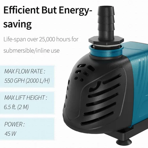 Miniatura 3 de Uniclife Bomba de agua sumergible y en línea de 550 GPH para acuario, 45 W, 6.5 pies de altura de elevación CA, 120 V, silenciosa, compacta, bomba