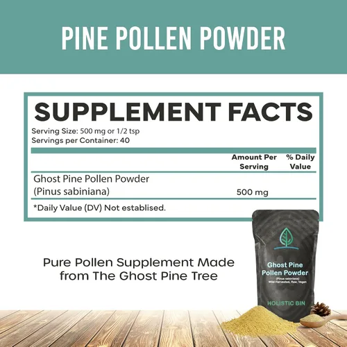 Miniatura 2 de Holistic Bin Polen de pino orgánico en polvo de grado farmacéutico, cosechado silvestre, polen de pino dorado de California Sin OMG, sin aditivos