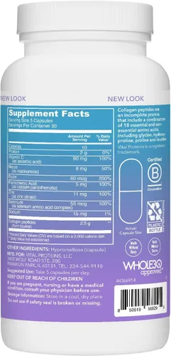 Miniatura 10 de Vital Proteins Cápsulas de colágeno Peptides Beauty Edition, 0.09 oz de colágeno por porción con biotina y vitamina C, 30 porciones (paquete de 2)