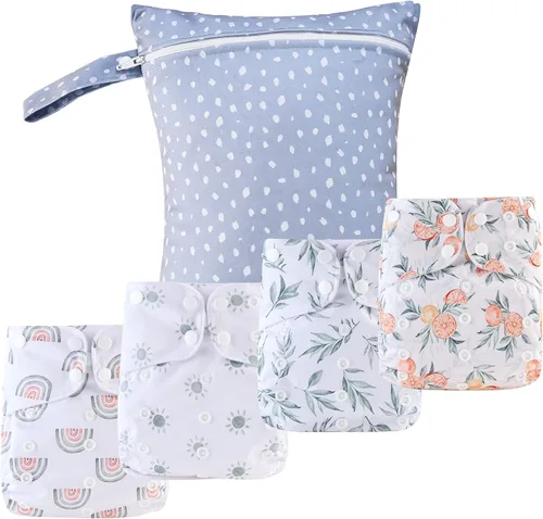 Miniatura 14 de HappyFlute 9 Juegos de Pañales de Tela de Bolsillo para Recién Nacido Talla Única Ajustables Reutilizables para Bebés Niños y Niñas